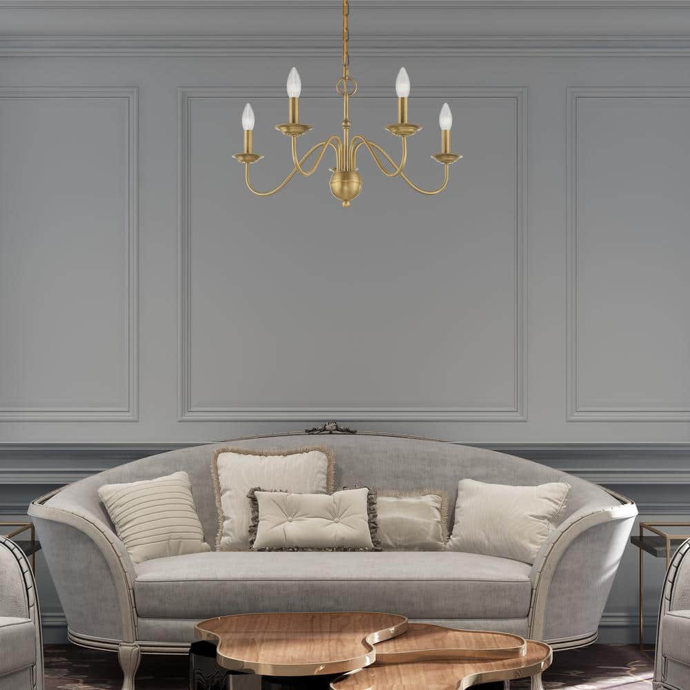 Elegant Antique Brass 5-Light Taper Candle Chandelier
