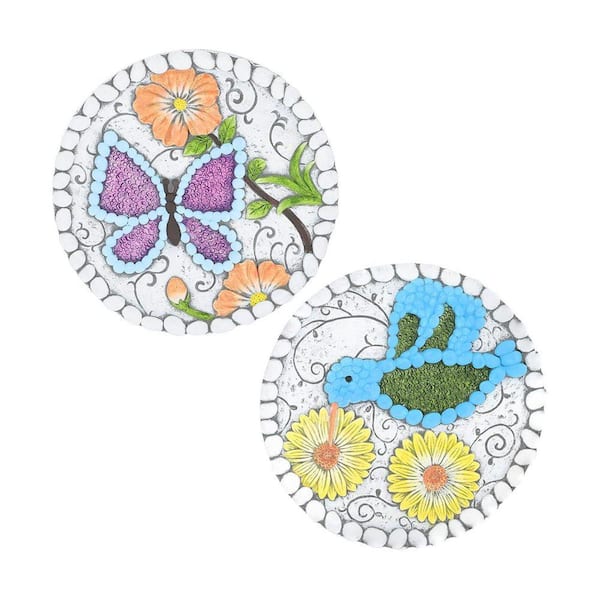 9.8 in. x 9.8 in. x 0.6 in. Round Colorful Finish Cement Box Garden Stepping Stones Landscaping 2-Pieces