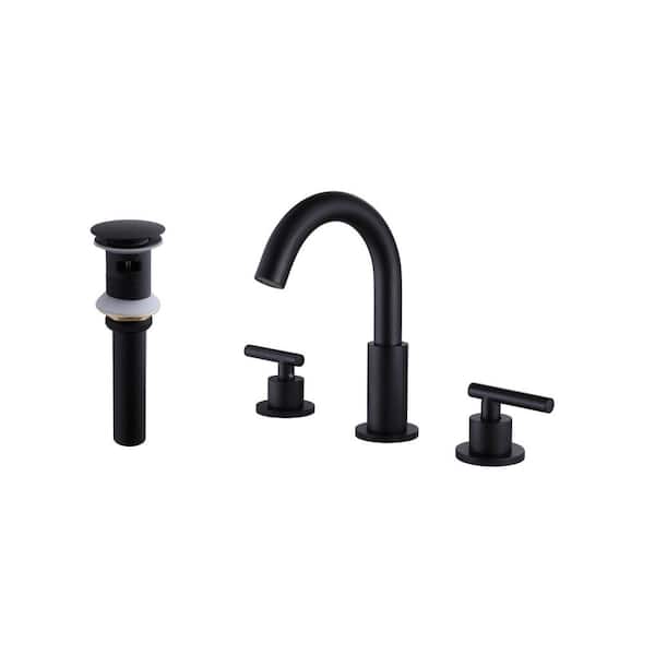 8 in. 2 Handle 3-Hole Widespread Bathroom Sink Faucet with Pop-Up Drain in Matte Black
