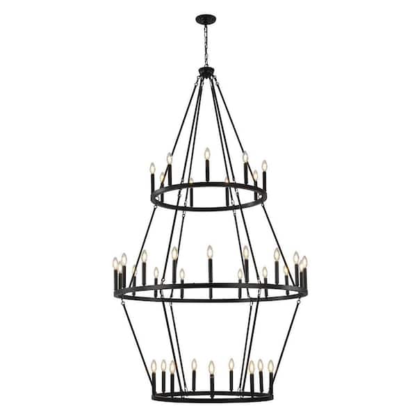 PAKOKULA Modern 36-Light Black 3-Tier Wagon Wheel Farmhouse