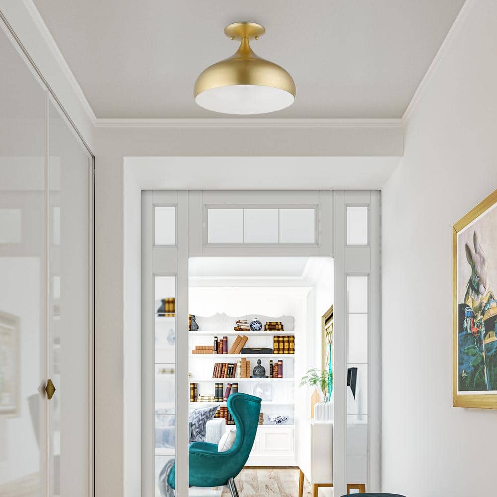 Amador Soft Gold Teardrop Flush Mount with Shiny White Interior