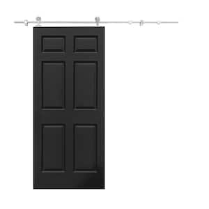 30 in. x 80 in. Black Painted Composite MDF 6-Panel Interior Sliding Barn Door with Hardware Kit