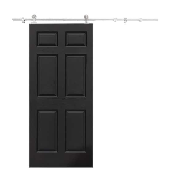 CALHOME 30 in. x 80 in. Black Painted Composite MDF 6-Panel Interior Sliding Barn Door with Hardware Kit
