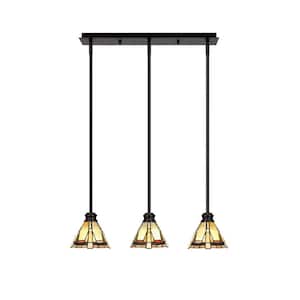 Albany 60-Watt 3-Light Espresso Linear Pendant Light with Zion Art Glass Shades and No Bulbs Included
