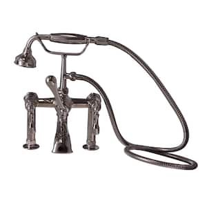 3-Handle Rim Mounted Claw Foot Tub Faucet with Elephant Spout and Hand Shower in Polished Nickel