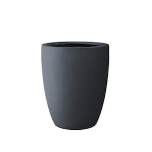 13.78 in. x 18.11 in. Round Charcoal Finish Lightweight Concrete & Weather Resistant Fiberglass Planter w/Drainage Hole