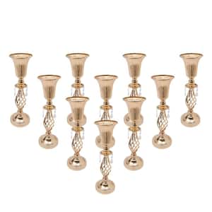 20.1 in. Tall Tabletop Gold Metal Twist Design Trumpet Vase Flower Stand with Crystal (10-Piece)