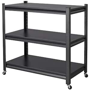 Metal Garage Storage Shelves 3 Tier with Wheels Black Rack in 17.7 in. D x 33.9 in. W x 31.5 in. H