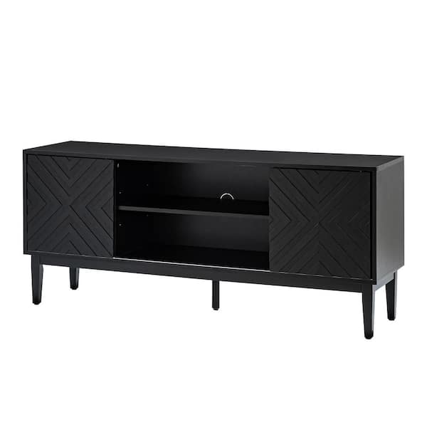 JAYDEN CREATION Tom Black TV Stand Fits TVs up to 65 in with Adjustable Shelves  up tp 58