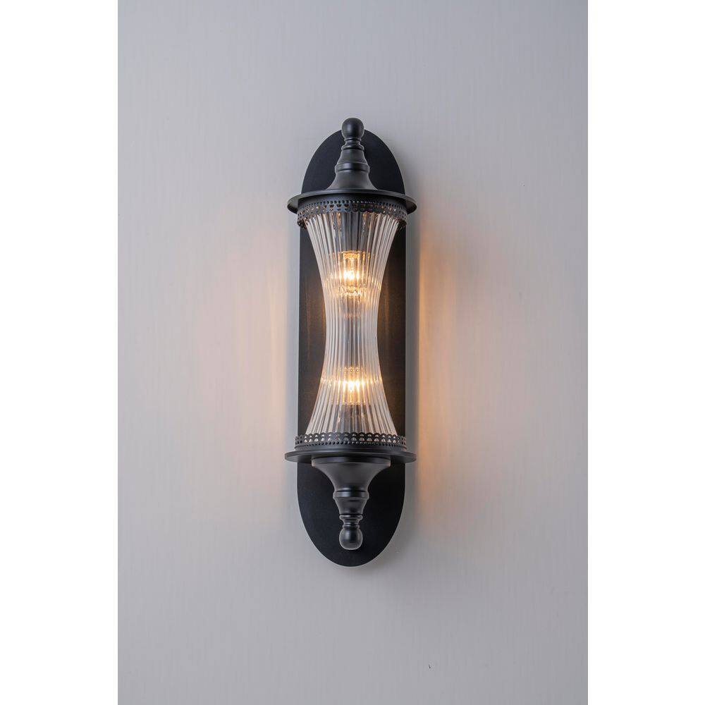 21.3 in. 2-Light Matte Black Outdoor Wall Lantern with Ribbed Glass Shade for Porch Patio Garage price history on PriceWatchPro