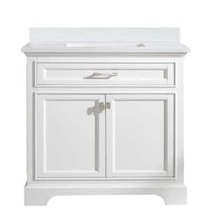 Milano 36 in. W x 22 in. D Bath Vanity in White with Quartz Vanity Top in White with White Basin