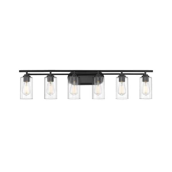 Ice 42.13 in. 6-Light Matte Black Vanity Light with Clear Glass Shade