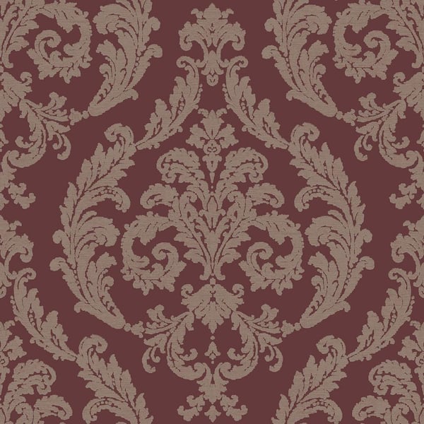 Unbranded Palazzo 2 Collection Maroon Silk Damask Vinyl on Non-Woven Non-Pasted Wallpaper Sample