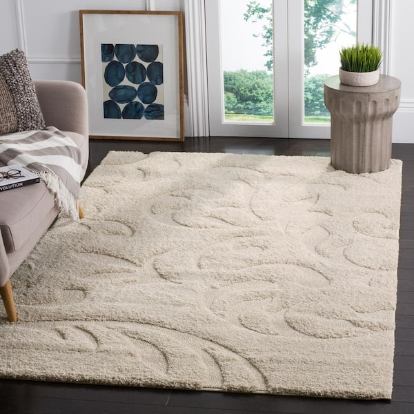 Florida Shag Cream 6 ft. x 9 ft. Solid Floral Area Rug