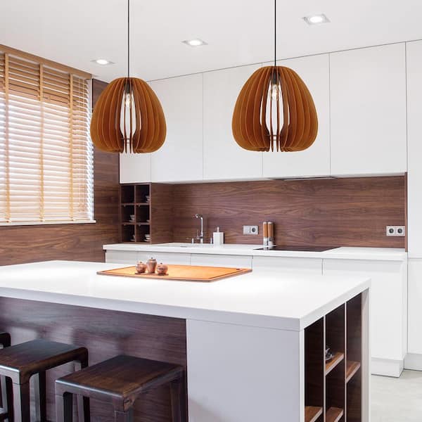 Lika 60-Watt 1-Light Black with mehana Wood Tropical Pendant Light  with Mehana Wood Shade and No Bulbs Included