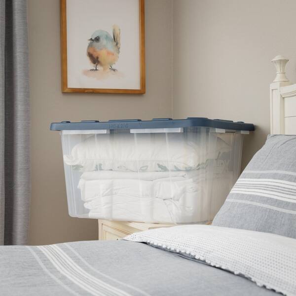 HDX 27 Gal. Tough Storage Tote in Clear with Moonlit Ocean Lid (4-Pack ...