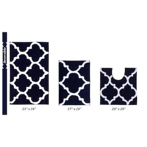 Marrakesh Collection 3-Piece Navy 100% Polyester 17 in. x 24 in., 20 in. x 20 in., 21 in. x 34 in. Bath Rug Set