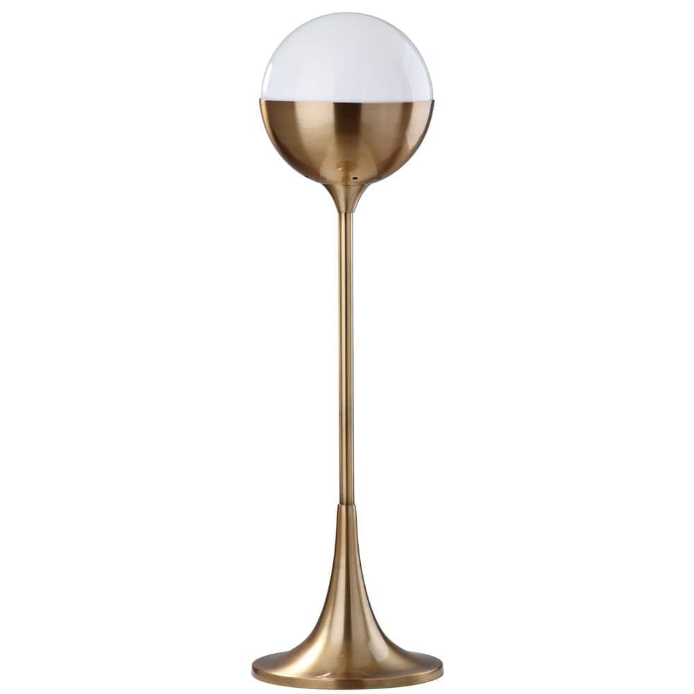 SAFAVIEH Lando 27 in. Brass Gold Upright Table Lamp with White/Gold ...