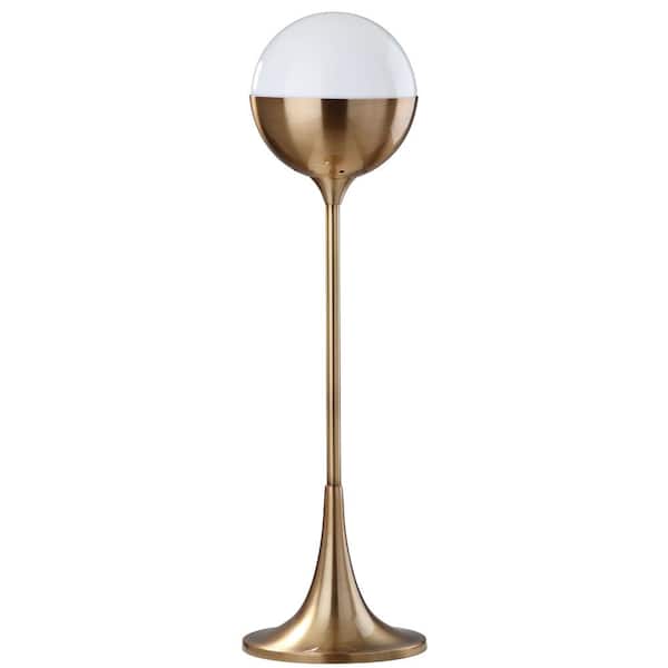 SAFAVIEH Lando 27 in. Brass Gold Upright Table Lamp with White/Gold Globe Shade