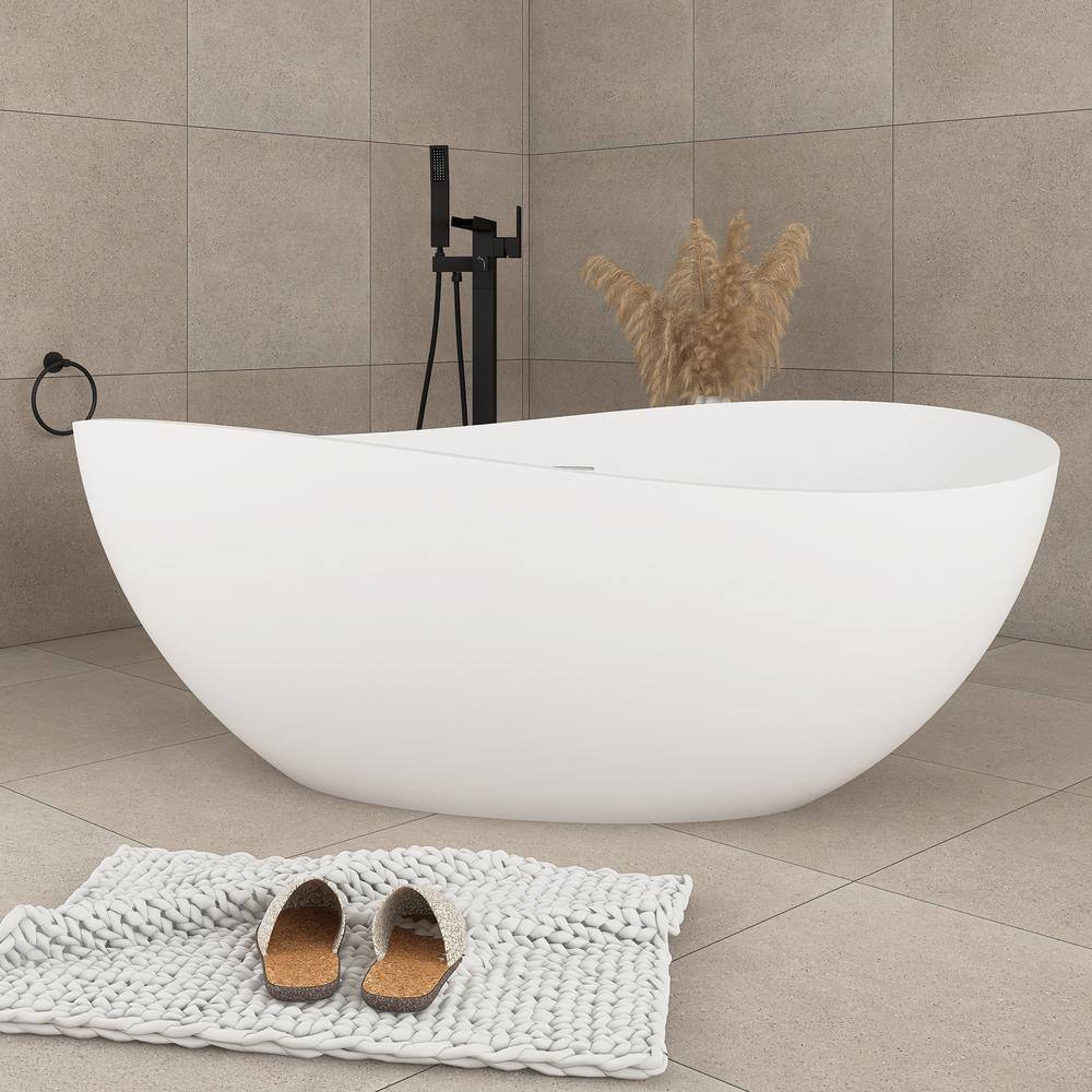 Staykiwi 63 in. x 37 in. Stone Resin Freestanding Flatbottom Soaking ...