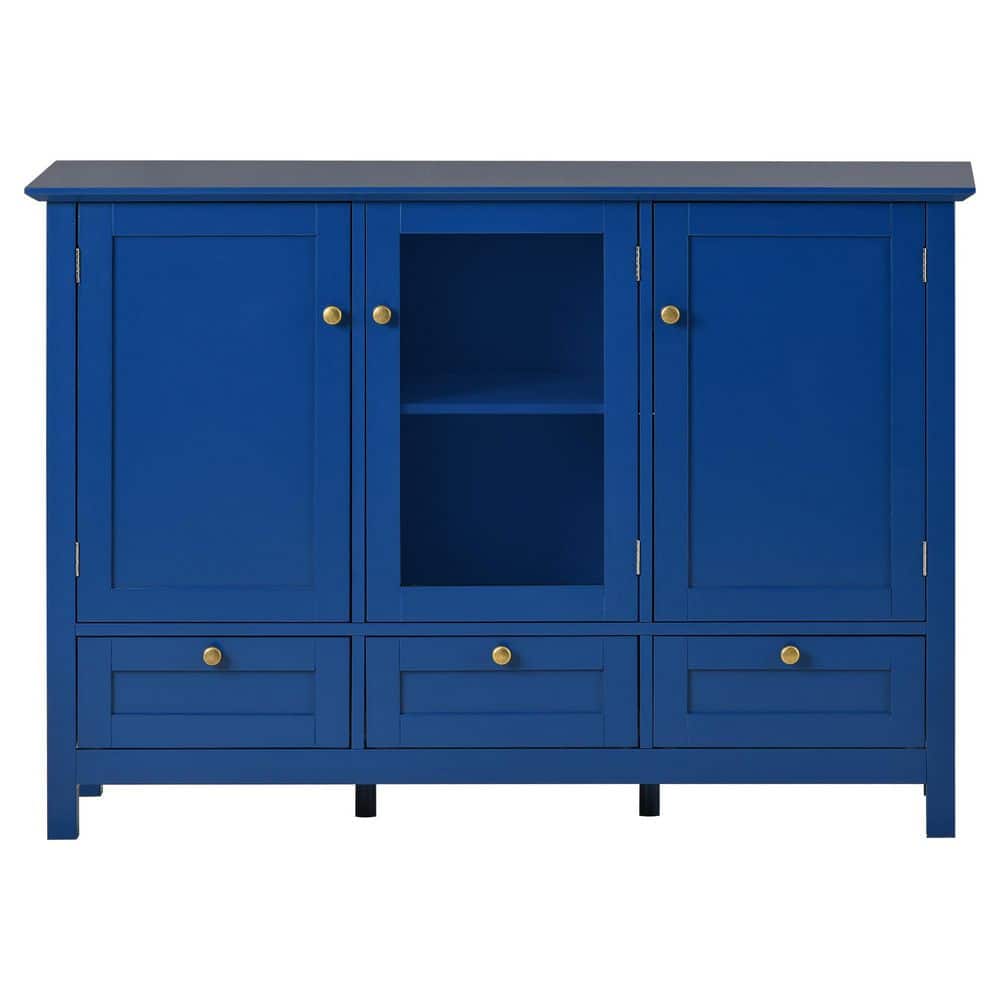 44.9 in. Blue Rectangle Wood Console Table Modern Sideboard with 3 Doors an