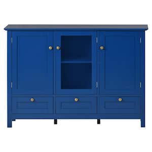 44.9 in. Blue Rectangle Wood Console Table Modern Sideboard with 3 Doors and 3 Drawers for Living Room Dining Room
