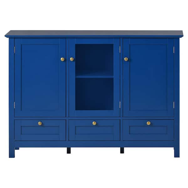 Unbranded 44.9 in. Blue Rectangle Wood Console Table Modern Sideboard with 3 Doors and 3 Drawers for Living Room Dining Room