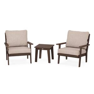 Grant Park Mahogany Plastic Patio Outdoor Lounge Chairs Set of 2 with Wheat Cushions and Side Table