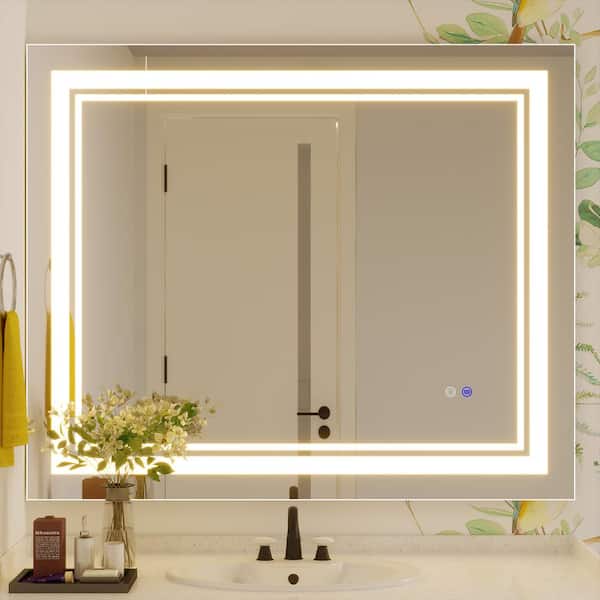 WOODSAM 48 in. W x 40 in. H Large Rectangular Frameless Anti-Fog LED Lighted Wall Bathroom Vanity Mirror