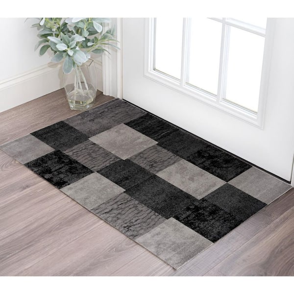 2 ft. x 3 ft. Gray and Black Geometric Washable Non Skid Area Rug