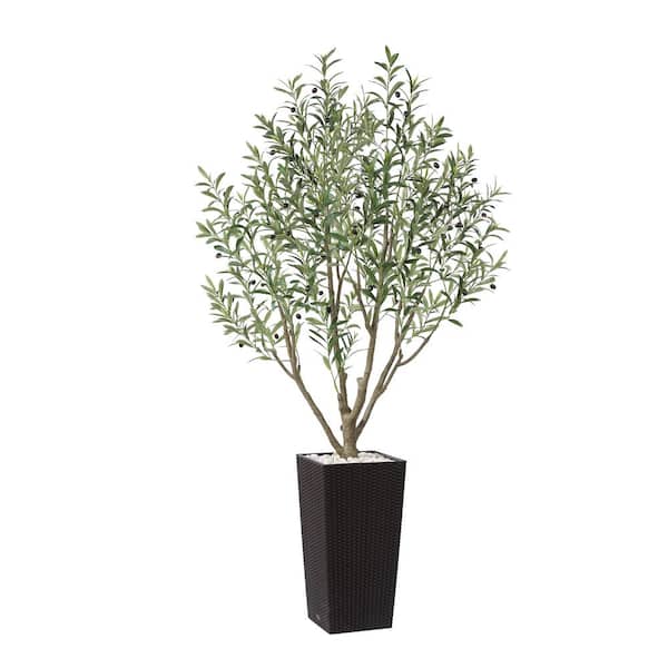 6 ft.Faux Olive Tree UV Resistant with Brown Tall Planter, Artificial Olive Tree for Outdoor Decor
