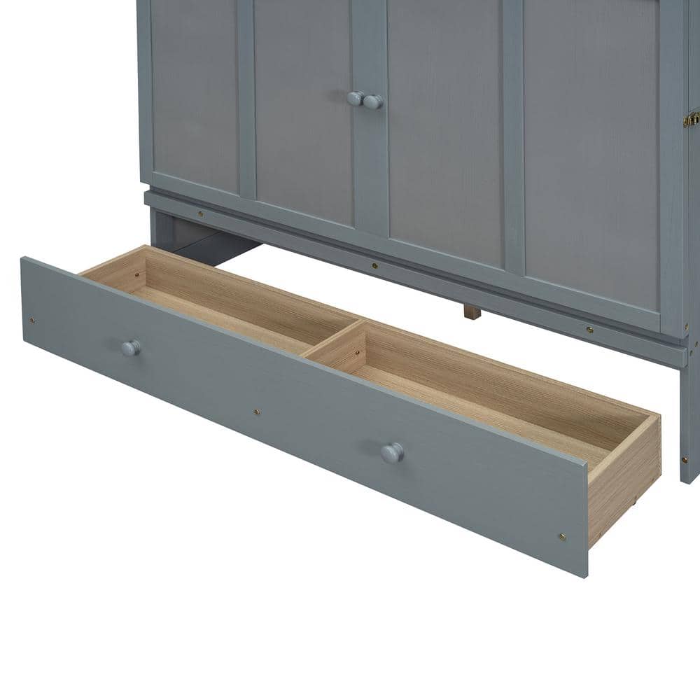 Gray Pine Full Size Murphy Bed with Large Drawer and USB Ports
