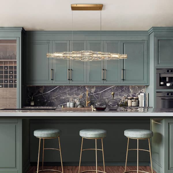 Cryptography 1-Light Dimmable Integrated LED Plating Brass Crystal Chandelier for Dining Room