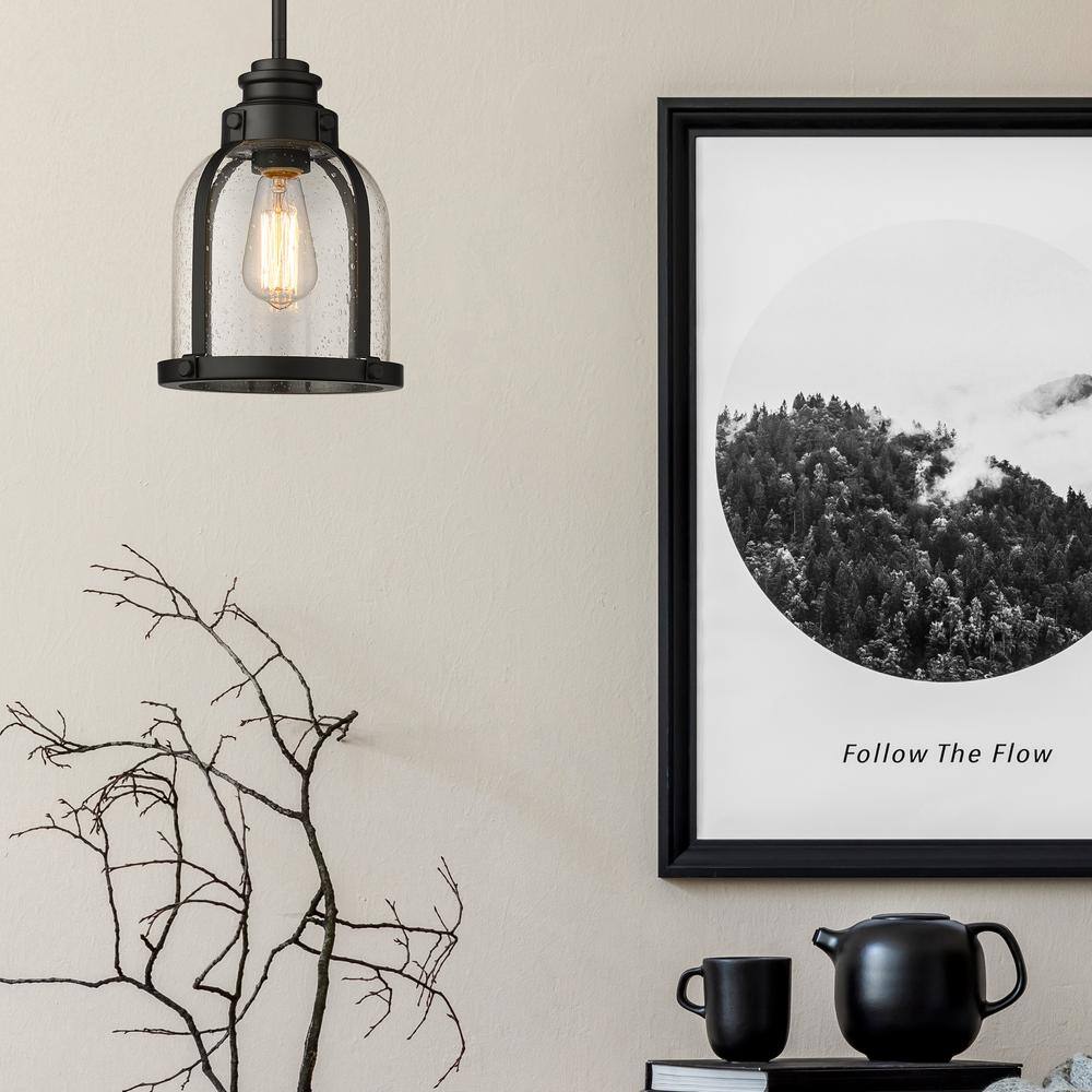 Matte Black Glass Mini Pendant Light with Seedy Shade