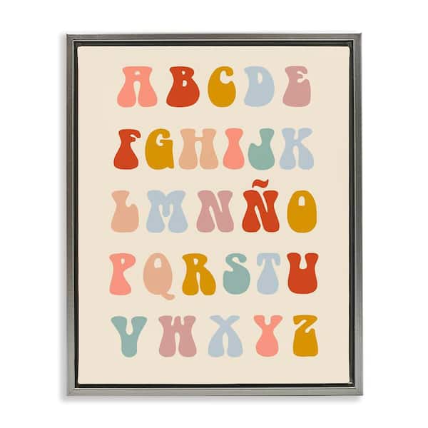 Stupell Industries Retro ABC Spanish Alphabet by Lil' Rue Gray Floater Frame Typography Graphic Art Print 31 in. x 25 in.