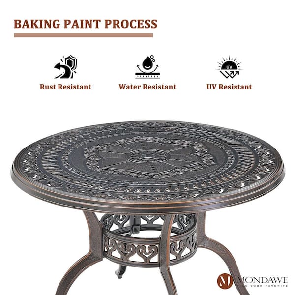 40 in. Round Antique Bronze Cast Aluminum Standard Height Outdoor Dining Table with Umbrella Hole