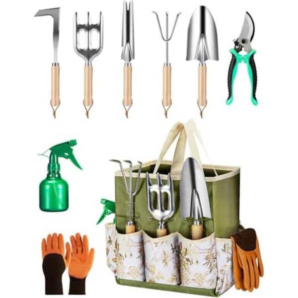 9-Piece Premium Gardening Tool Set for Women Heavy Duty Stainless Steel Rust-Proof Tools with Storage Tote Bag
