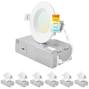 3 in. 6-Watt 5 Color Selectable Canless Ultra Thin J-Box Remodel Integrated LED Recessed Light Kit Baffle (6-Pack)
