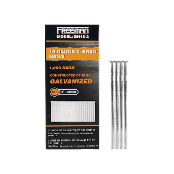 Freeman 2 in. 18-Gauge Glue Collated Electrogalvanized Brad Nails (1000-Count) - for Trim, Moulding, and Baseboards