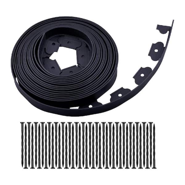 40ft L x 2H x 2in. ft. Flexible Black PE Lawn Edging Kit with Spikes for Garden Flower Bed and Grass Edging