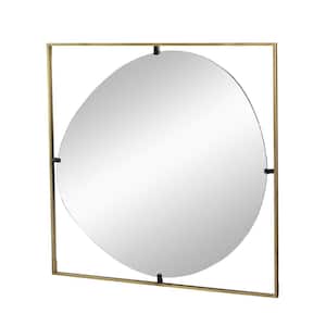 32 in. W x 32 in. H Gold Square Metal Frame Wall Mirror, Poppy Mirror for Bathroom and Entryway Wall Decor