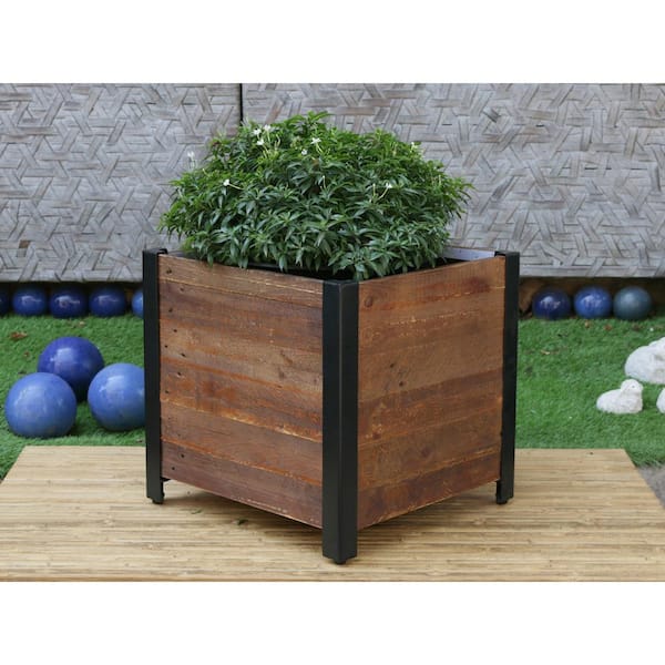 17.75 in. x 17.75 in. Urban Garden Brown Recycled Wood Planter