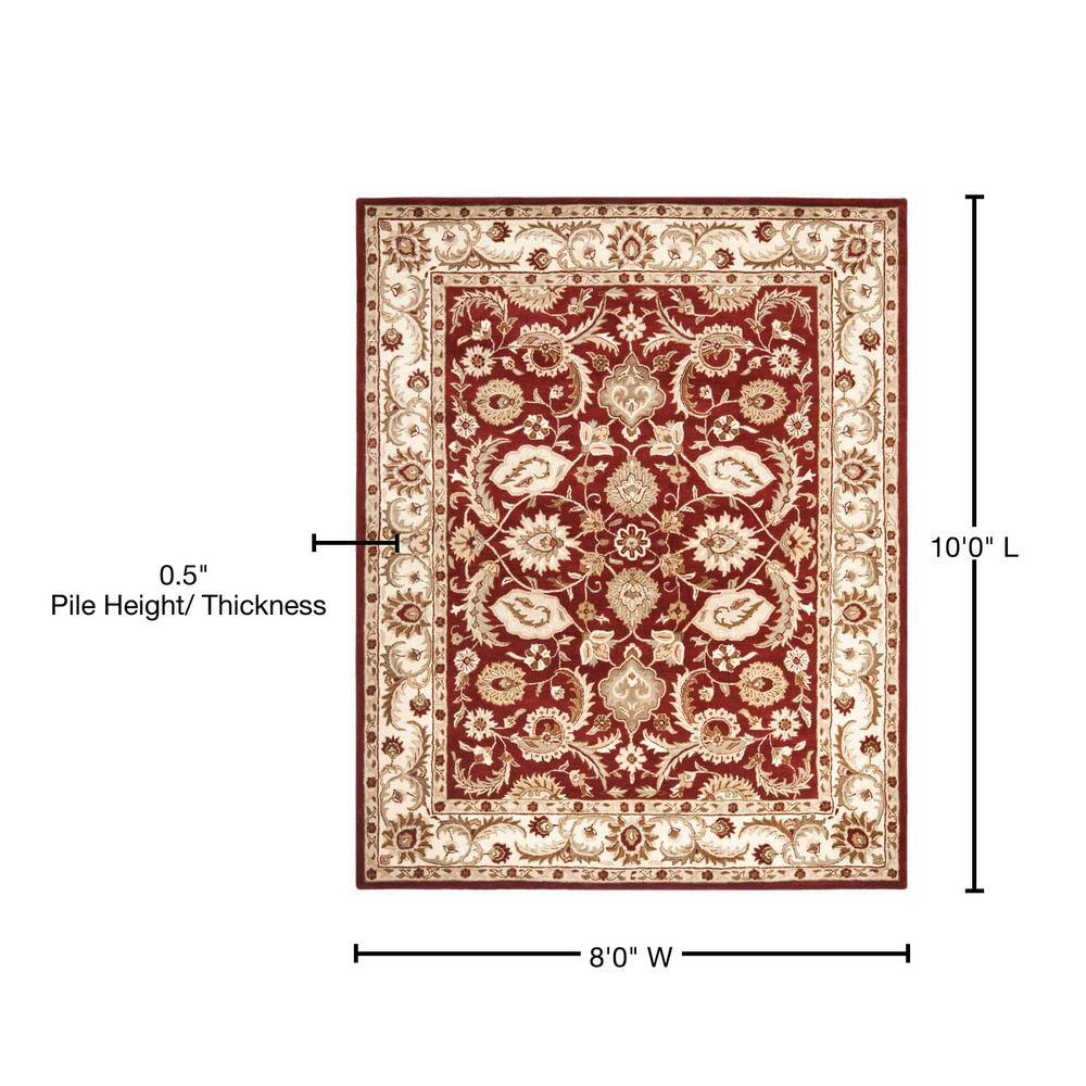 Ivory and Red Hand-Tufted Wool Area Rug, 8' x 10'