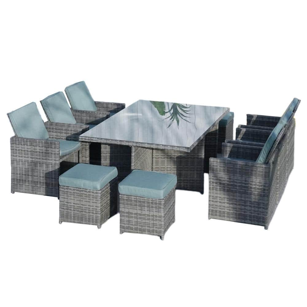 Nail Grey 11-Piece Wicker Rectangle Outdoor Dining Set with Light Green Cushions price history on PriceWatchPro