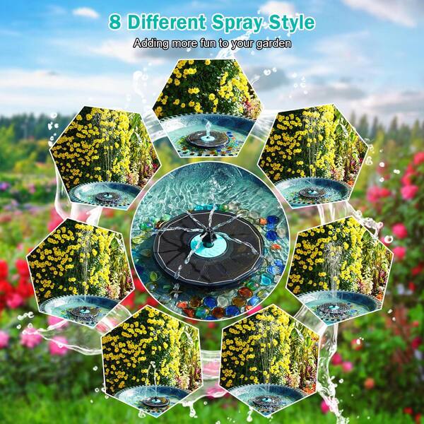 N/A Garden Accessory Solar Powered Cyan Flower Fountain with 7