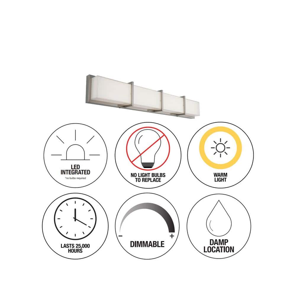Modern Brushed Nickel 35" LED Vanity Light with Clear Glass Shade