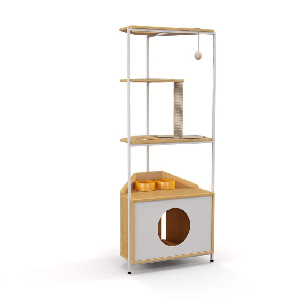 Corner Cat Tower with Scratching Post and Feeding Station