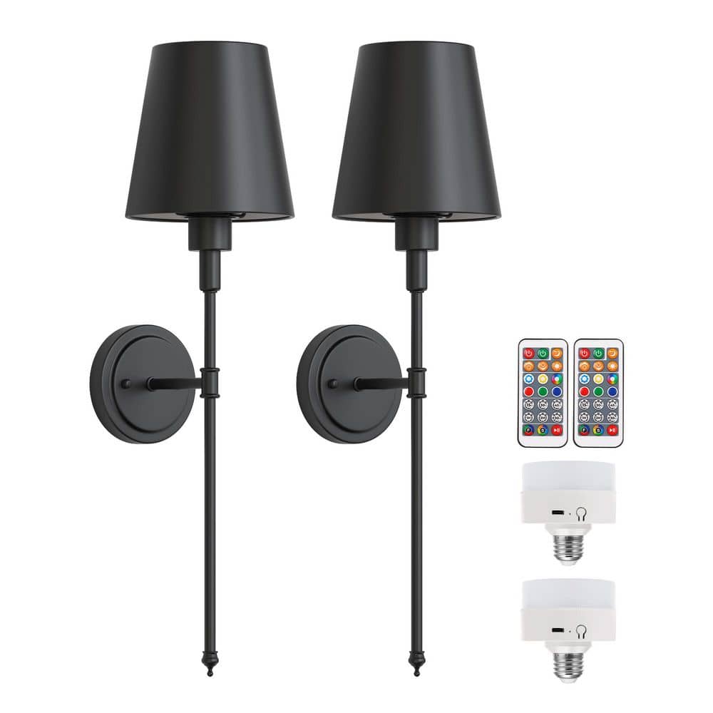 2-Pack 6.3 in. 1 light Modern Black Indoor Wall Sconce with White Cone Metal Shade 5CCT RGB CW Dimmable LED Wall Light price history on PriceWatchPro