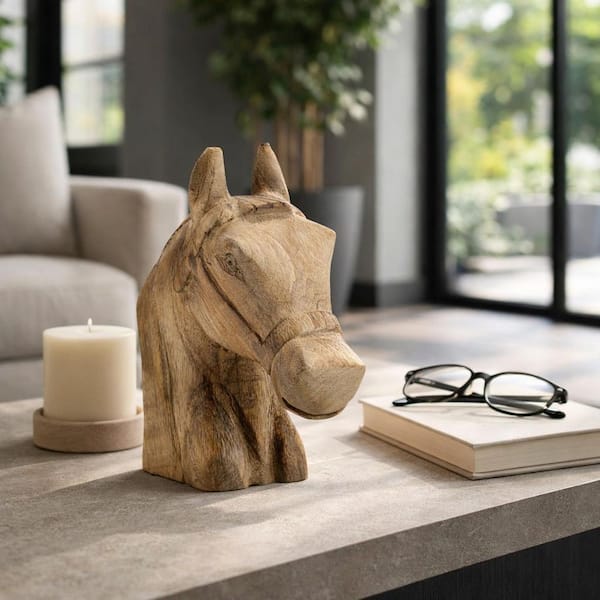 Brown 9 in. x 10 in. Wood Horse Head