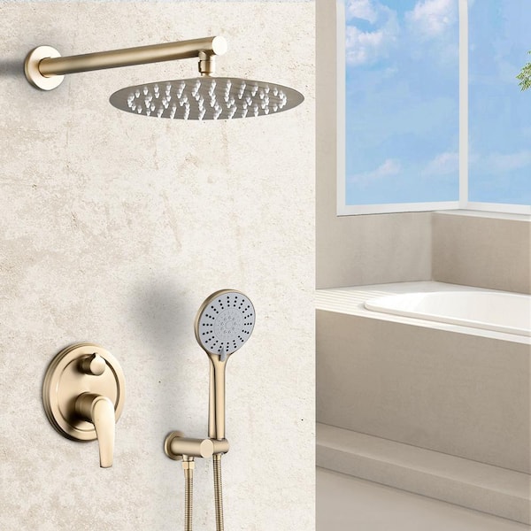 Single Handle 5-Spray Shower Faucet 1.8 GPM with Pressure Balance Rain Shower Head with Anti Scald in. Brushed Gold